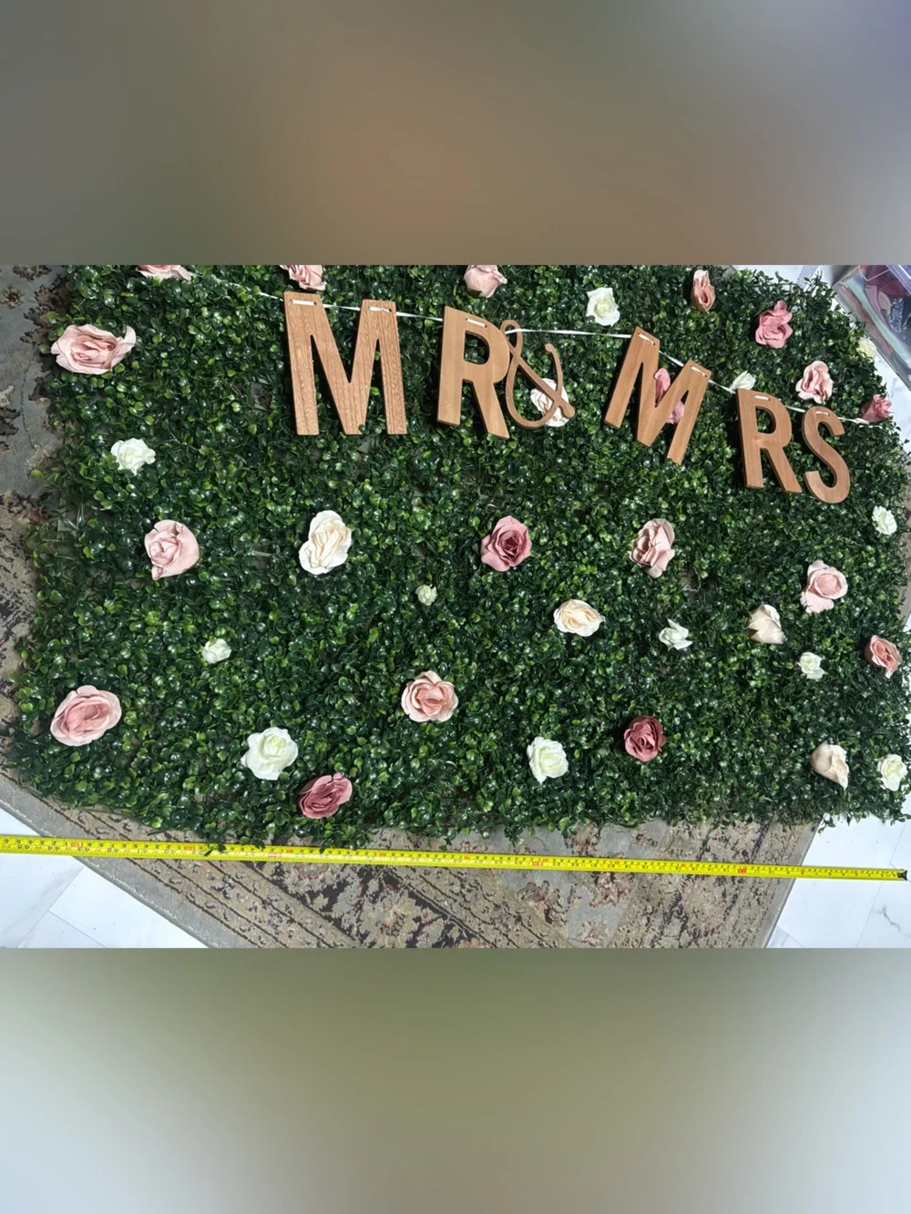 Green Boxwood Floral Wall Panel Mr and Mrs Wedding Bridal Shower